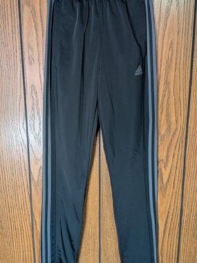 Adidas Men's Black Track Pants with Grey Side Stripes Size Small